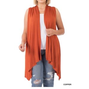 PLUS SLEEVELESS DRAPED OPEN FRONT CARDIGAN
